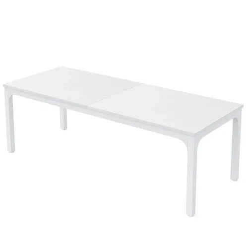 Tavolo rettangolare moderno 200x70 cm, per 6-8 persone, struttura in metallo e MDF bianco