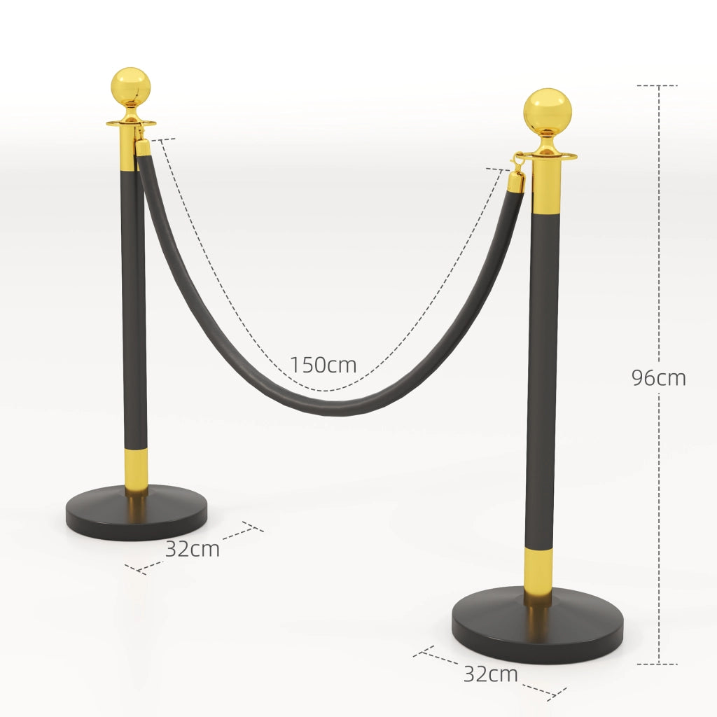 Colonnine Segnapercorso in Acciaio Inox con Corda Vellutata Nera di 1.5 m e Base Riempibile, ?32x96 cm