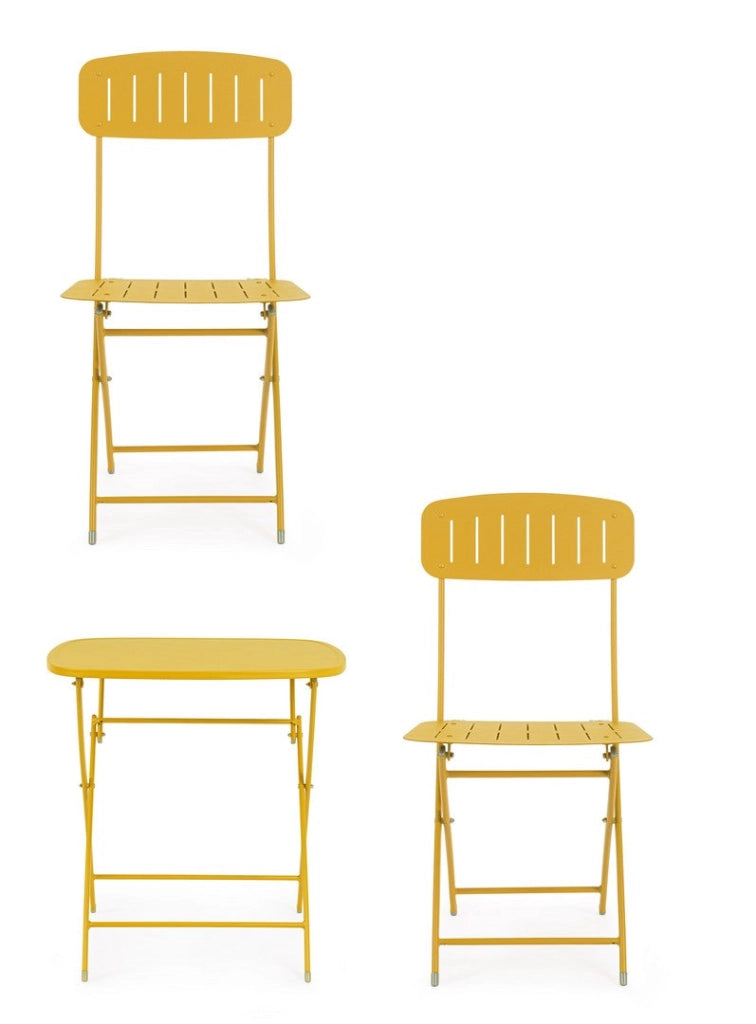 Set Tavolo e 2 Sedie da Giardino in Acciaio Yvonne Ocra