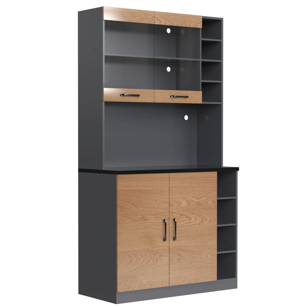 Mobile cucina moderno 100x47x187 cm con LED, vani laterali regolabili e spazio per microonde