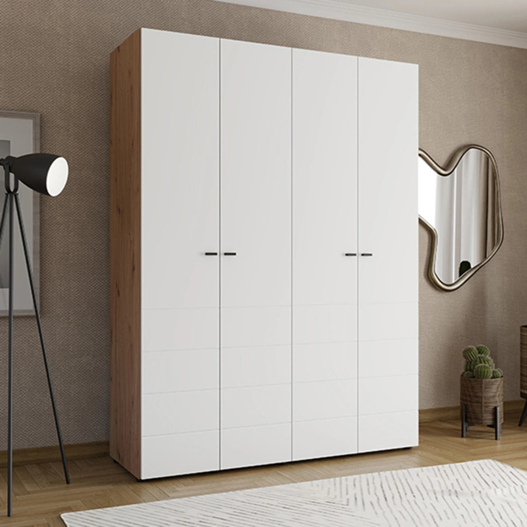 Armadio Camera da Letto Soris, Guardaroba Grande 4 Ripiani, 155x208h cm Bianco