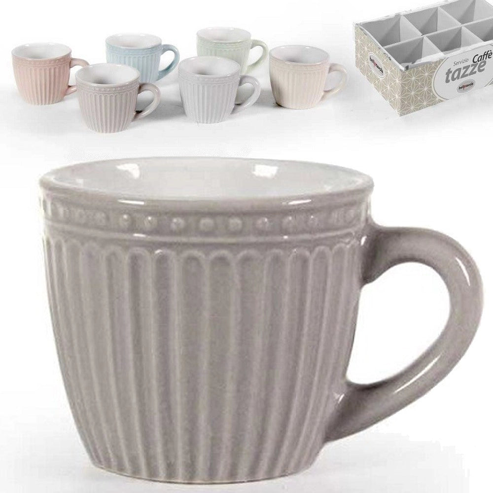 Trade Shop - Set 6 Pz Tazze Tazzine Caffe' Senza Piattino 90ml 5,3cm Colori Assortiti 773938 -
