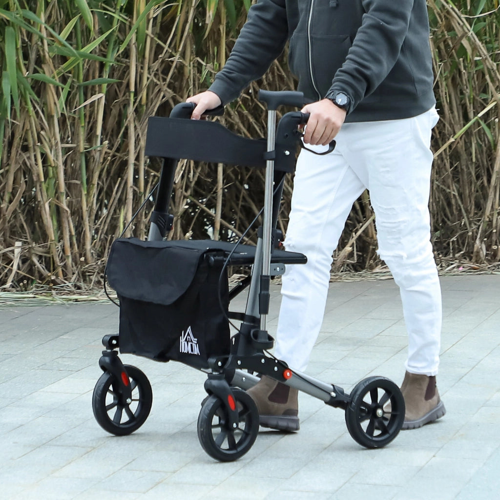 Deambulatore per Anziani e Disabili ad Altezza Regolabile 67x65x79.5-94 cm Pieghevole in Allumino Nero e Argento
