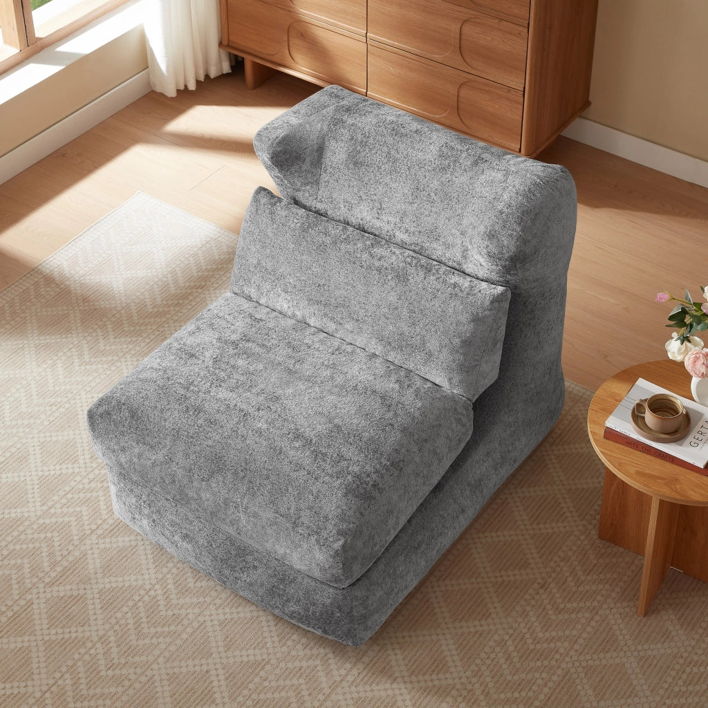 Sedia a sdraio pieghevole, poltrona a sdraio, tessuto chenille, 210 x 90 x 86 cm, grigio