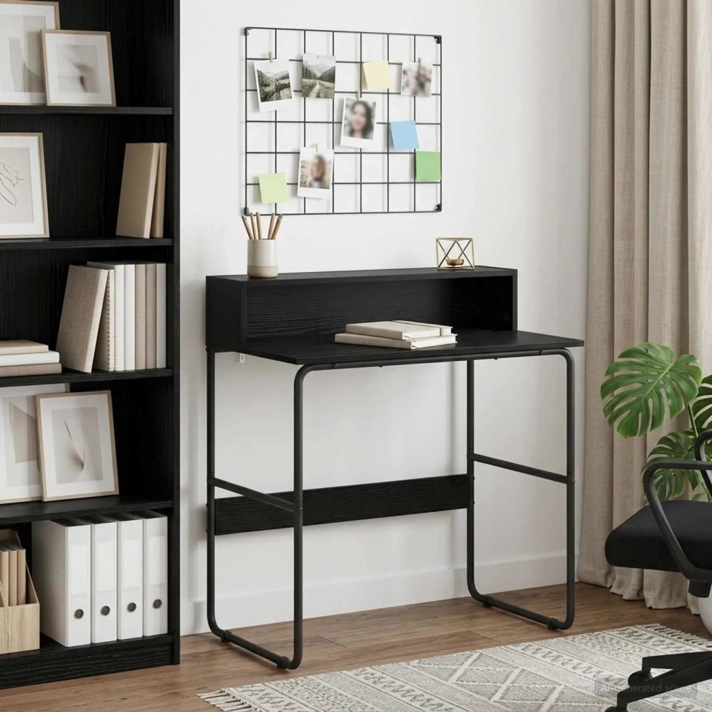 Scrivania con Spazio di Archiviazione Rovere Nero 8008020