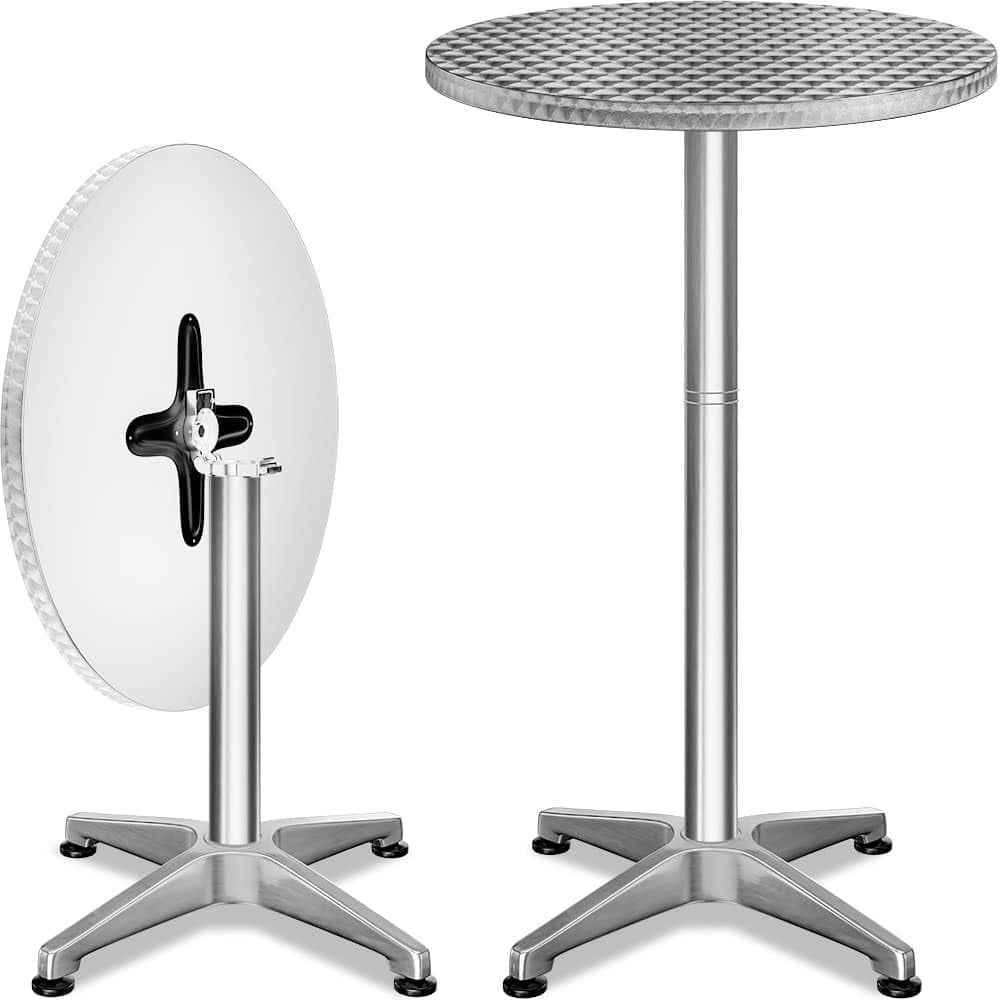 Set di 2 Tavoli da Bar Pieghevole Regolabile 70cm / 115cm Alluminio Rotondo Ø 60cm Tavolo Giardino Bistrot