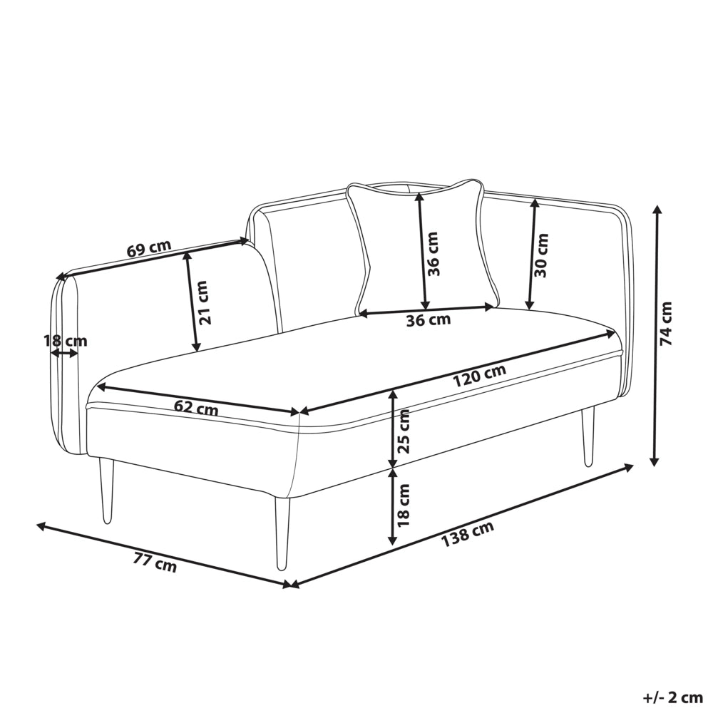 Chaise longue Destra in poliestere rosso con cuscino e gambe metallo da salotto