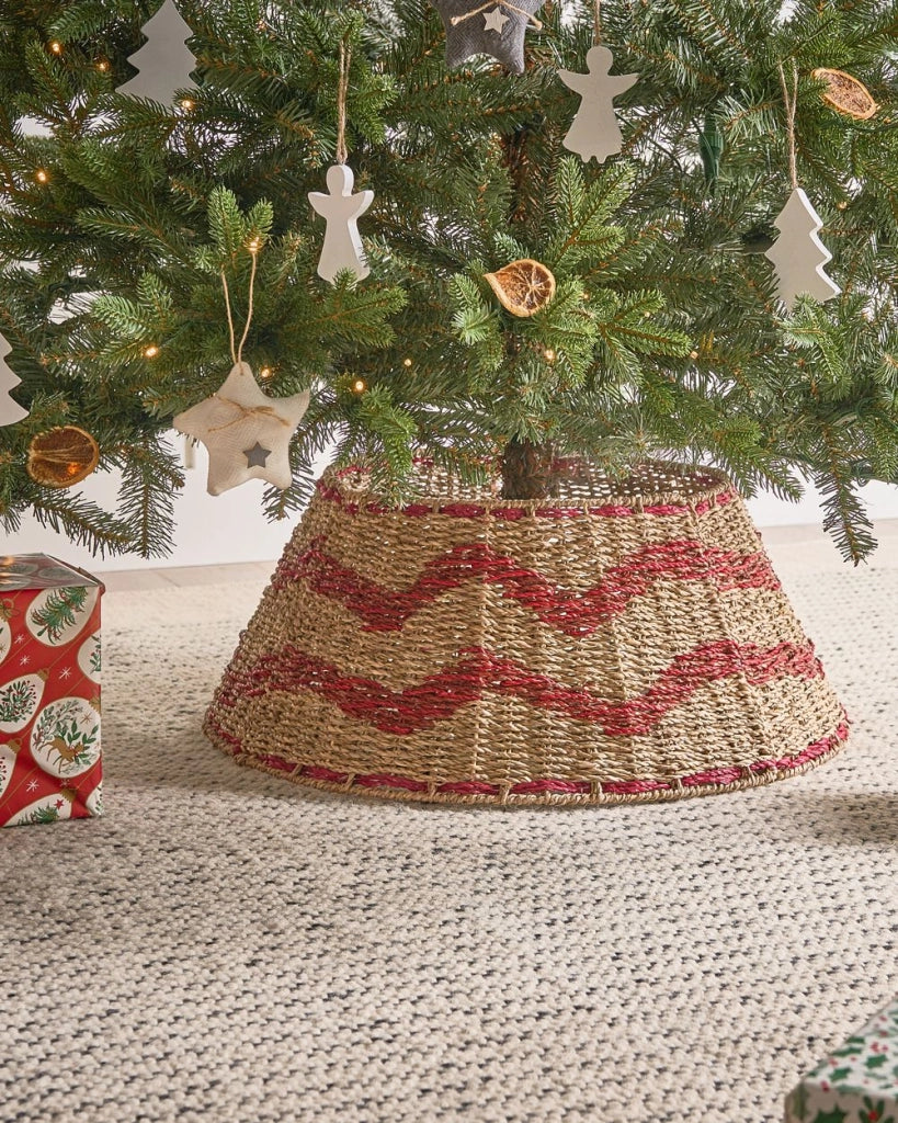 Collare per albero di Natale in alghe marine ⌀ 51 cm Accessori rotondi fatti a mano Rosso e naturale