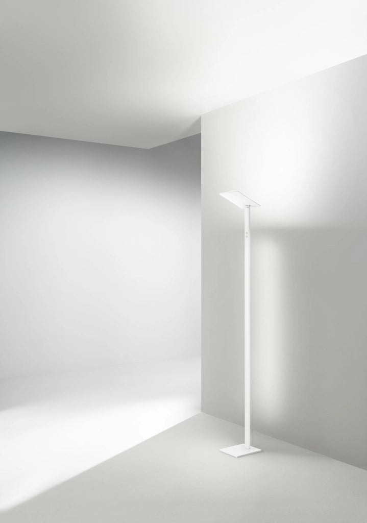 Piantana in metallo colore bianco Quadra Interruttore touch on/off, CCT e dimmer sullo stelo LED 24W + 10W CCT 3000K 4000K 6000K CRI?80 220-240V 50/60Hz 2160Lm + 900Lm