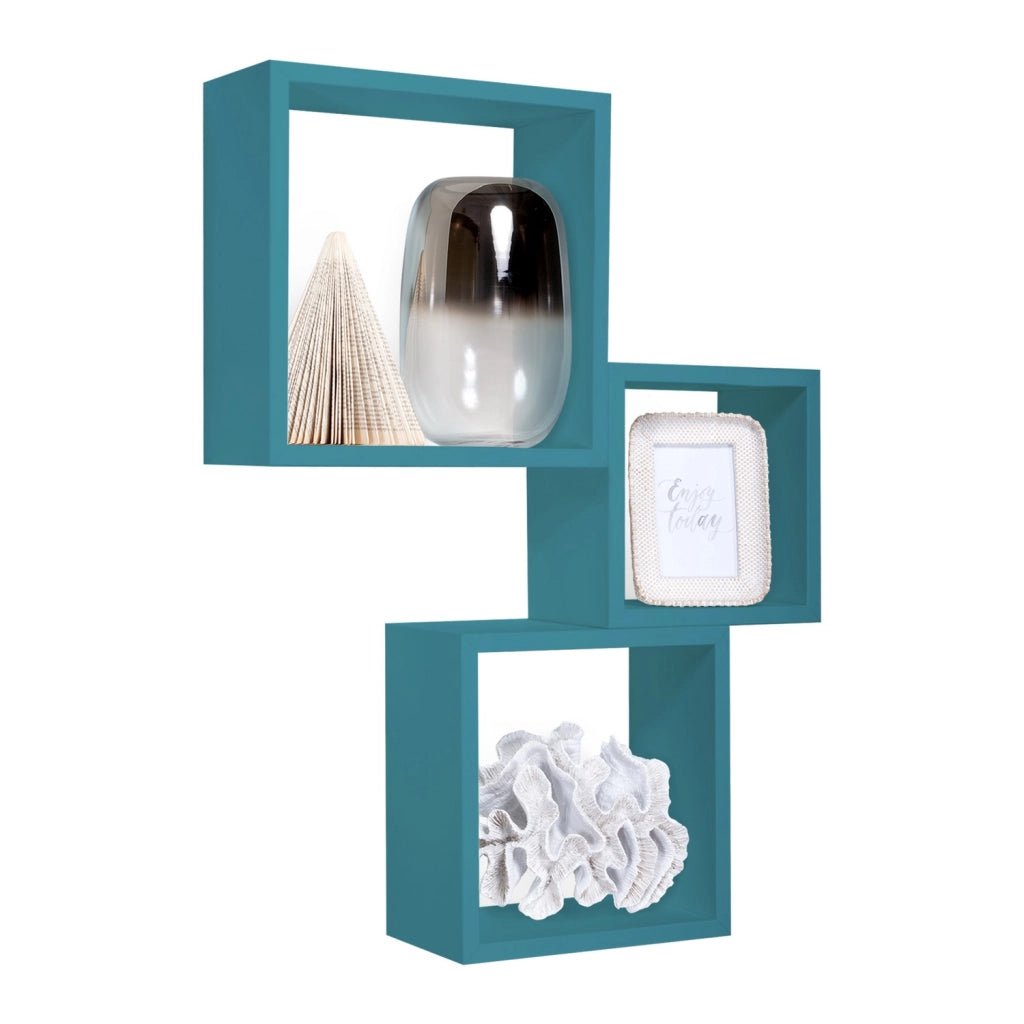 Mensole a cubo da parete set di 3 pz componibile colore Blu atollo mod. InCubo