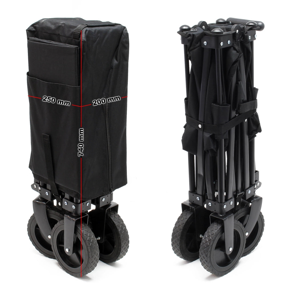 Carretto a mano pieghevole, max 60 kg, tessuto impermeabile nero, Carrello spiaggia con sacco di protezione