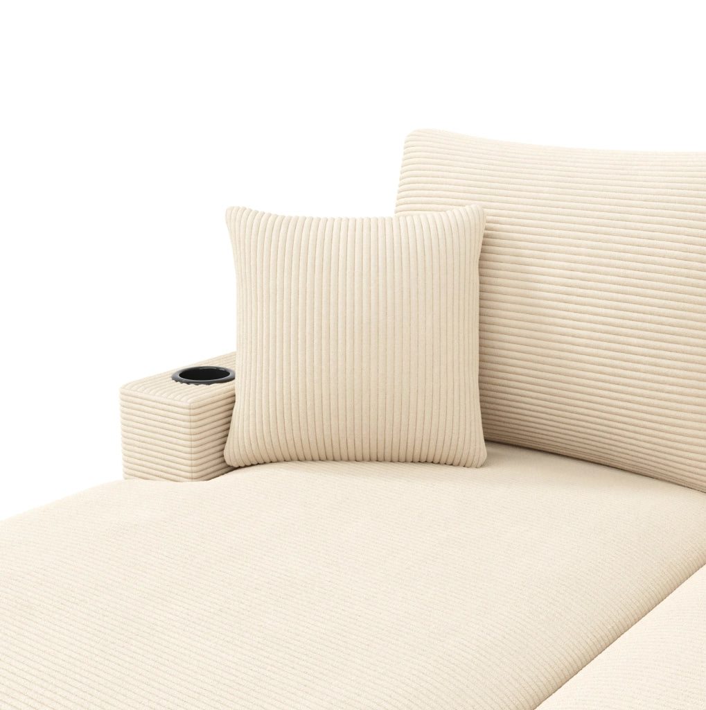 Divano letto beige 163x140x82 cm convertibile, supporto smartphone e USB,