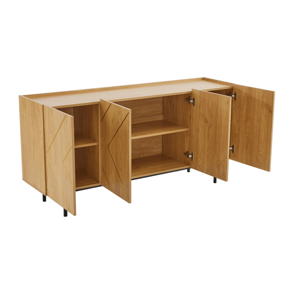 Sideboard naturale 160 cm con 4 ante e inserti in metallo