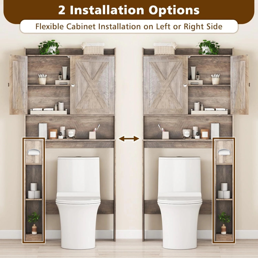 Armadietto WC per bagno, armadietto con 2 ante a battente, ripiani regolabili e scomparti per carta igienica, salvaspazio per WC, 81,5 x 19,5 x 172,5 cm (grigio)