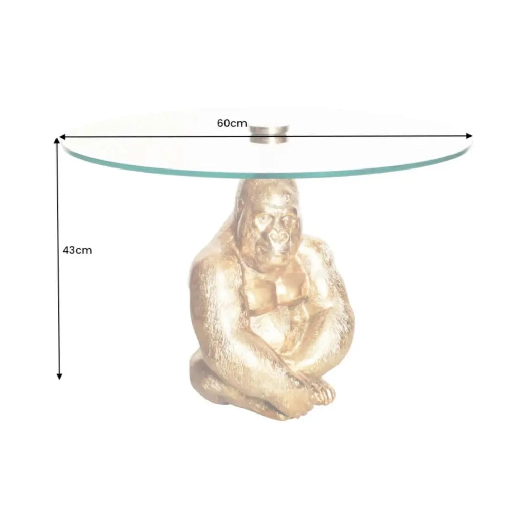 Tavolino basso GORILOX rotondo 60 cm in alluminio dorato e vetro temperato
