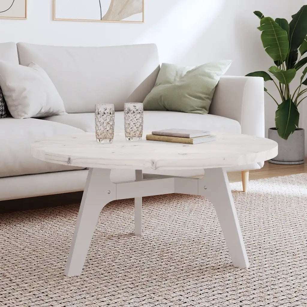 Piano Tavolo Rotondo Bianco Ø90x3 cm in Legno Massello di Pino 833674