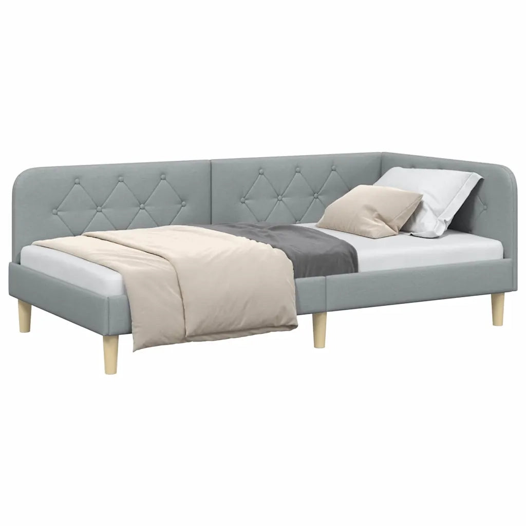 Cornice del letto ad angolo Grigio chiaro 90 x 190 cm Tessuto