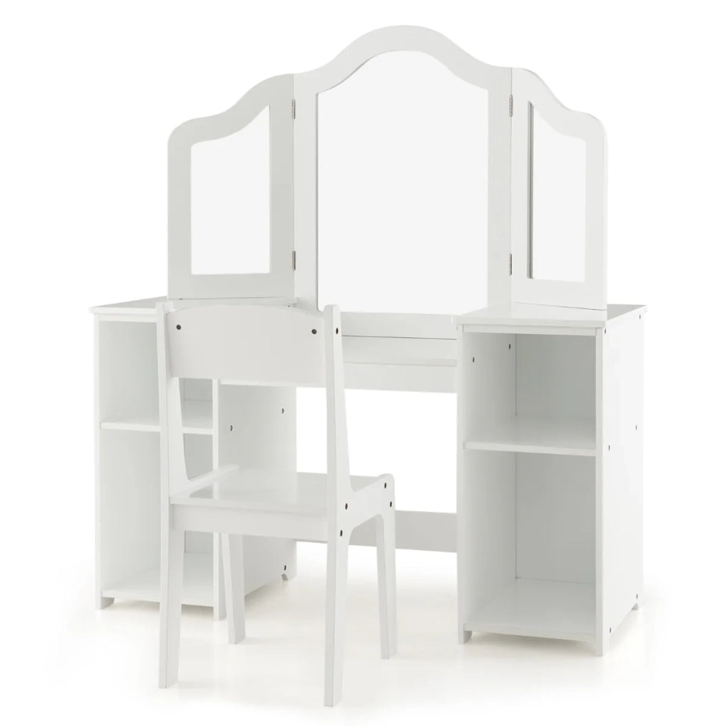 Toeletta per bambini 2 in 1 con specchio rimovibile 104 x 40 x 117 cm 4 scomparti portaoggetti MDF bianco 20_0011530