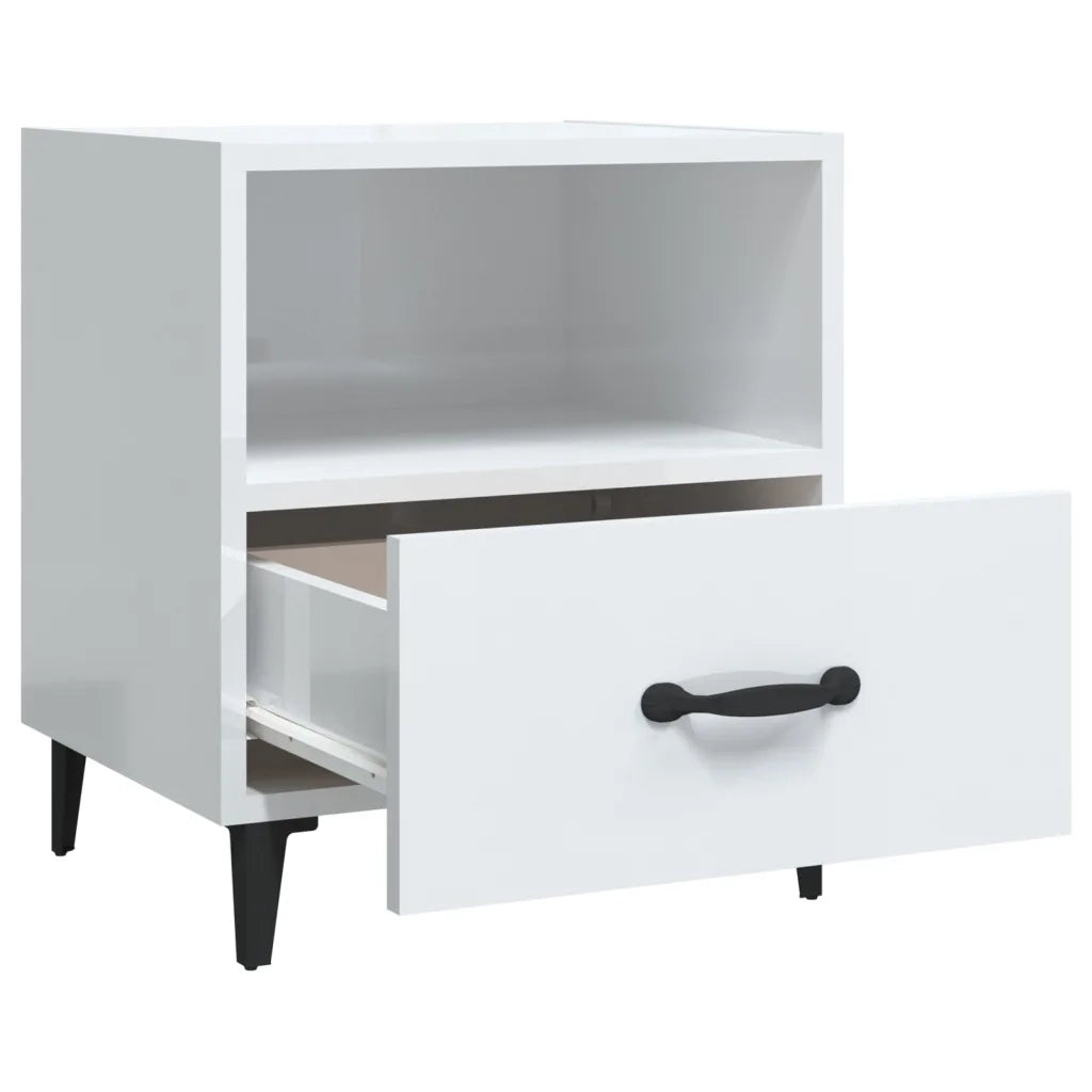 Comodini 2 pz-Set di 2 Tavolino da notte Bianco Lucido in Legno Multistrato