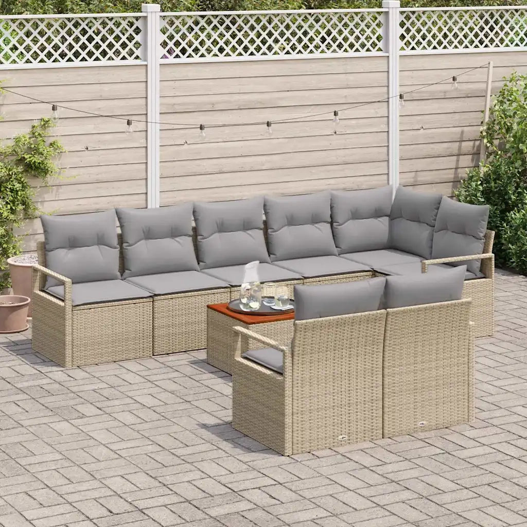 Set Divano da Giardino con cuscino 9 pcs Beige polyrattan 3347721