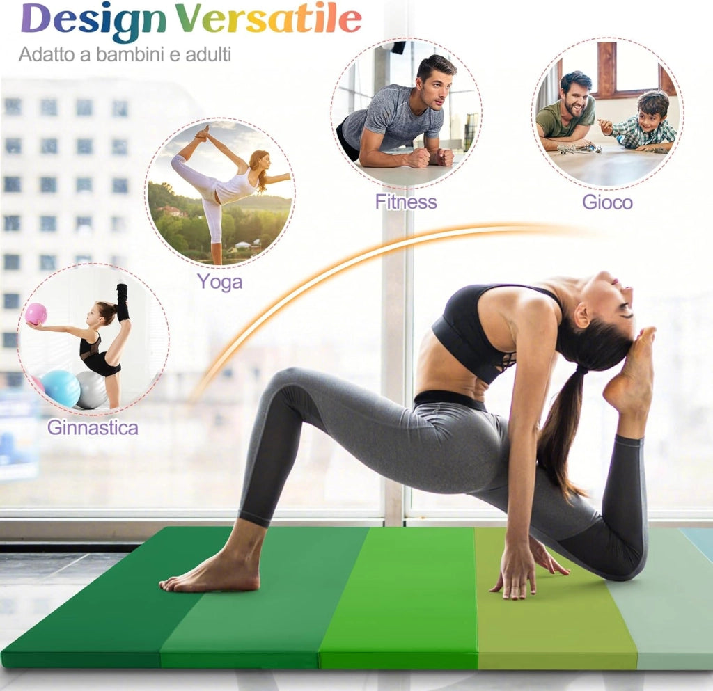 Tappetino da Ginnastica Pieghevole, Tappetino Portatile e Leggero con Maniglie, Tappetino per Yoga e Allenamenti per Stretching e Capriole da Casa e Palestra