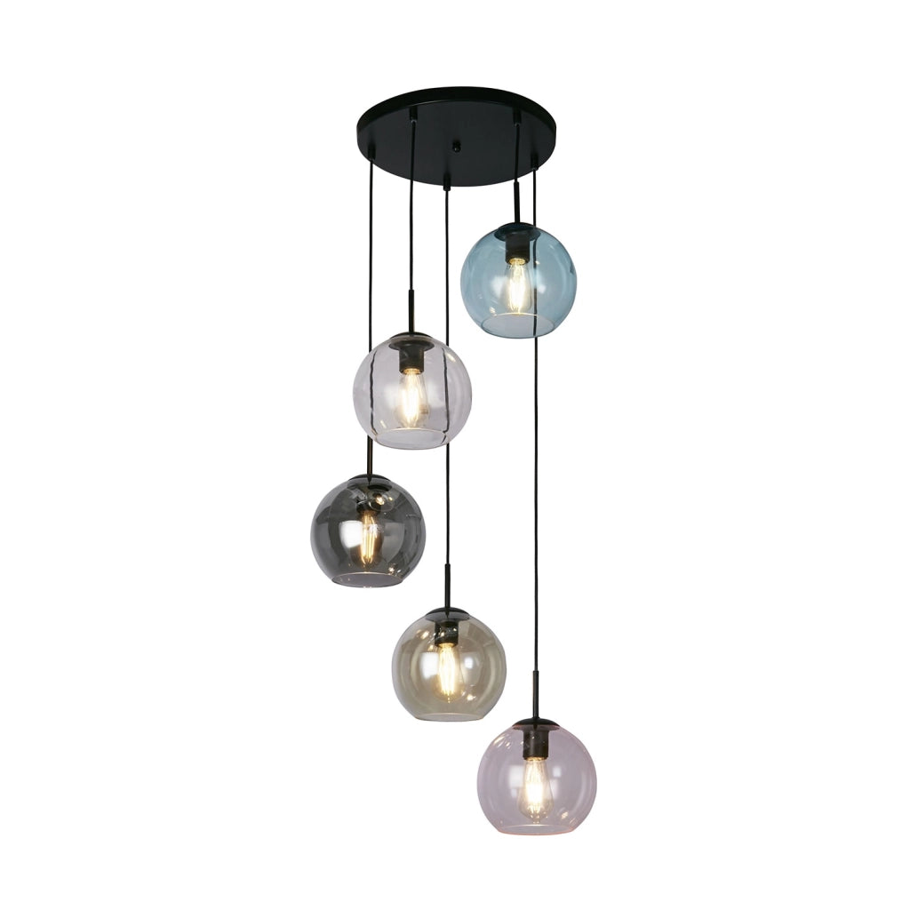 Lampadario Contemporaneo Mardi Grass Acciaio Nero Vetro 5 Luci E27