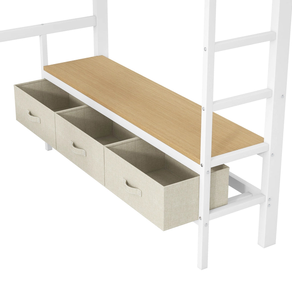 Letto a castello metallo bianco con scrivania led usb e 3 cassetti 140x200 cm