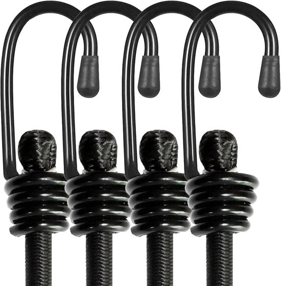 Cordone bungee con ganci, cavi elastici robusti per esterno, cordoni bungee industriali inodore per fissaggio di vele, bagagli, tende, biciclette o attrezzi da giardino, 24 pollici, 4 pezzi (nero)