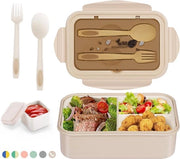 Tasca per cibo per adulti e bambini - 1400 ml - 3 cassetti - inclusa attrezzatura da tavola - resistente a microonde e lavastoviglie - per scuola, lavoro, picnic, viaggio - colore kaki