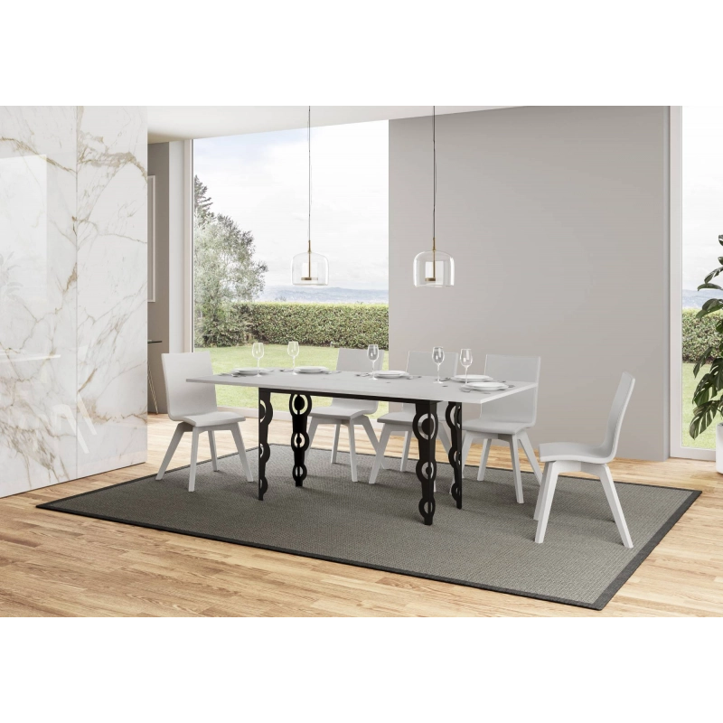 Tavolo apribile 120/200x45/90 cm Karamay Double telaio Antracite - Bianco Frassino