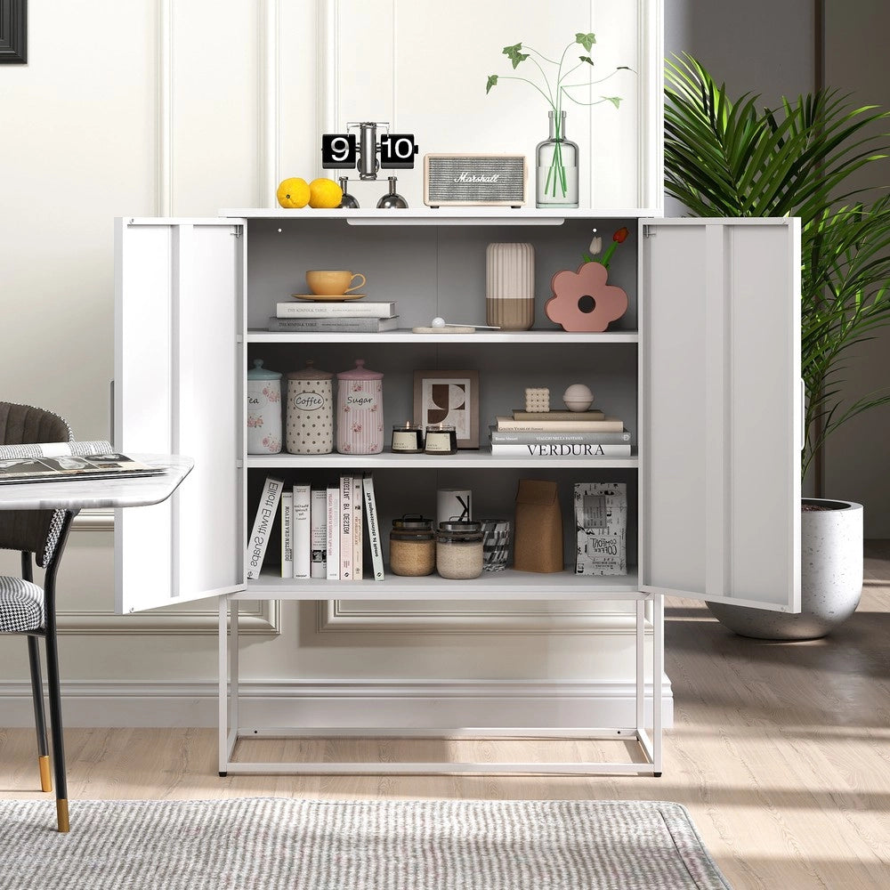 Mobile Credenza in Metallo con Ante Magnetiche ¨C MINIMAL ¨C Bianco, 85x40x109 cm
