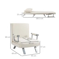 Poltrona Letto 2 in 1 con Schienale Inclinabile in 5 Posizioni, 65×69×82cm, Beige
