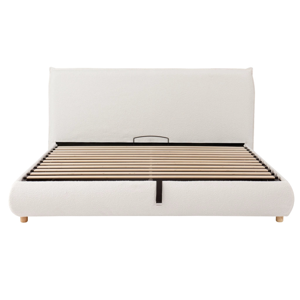Letto Imbottito Matrimoniale Contenitore ¨C MINIMAL ¨C Idraulico, Testiera, Legno Massello, Bianco, 180x200