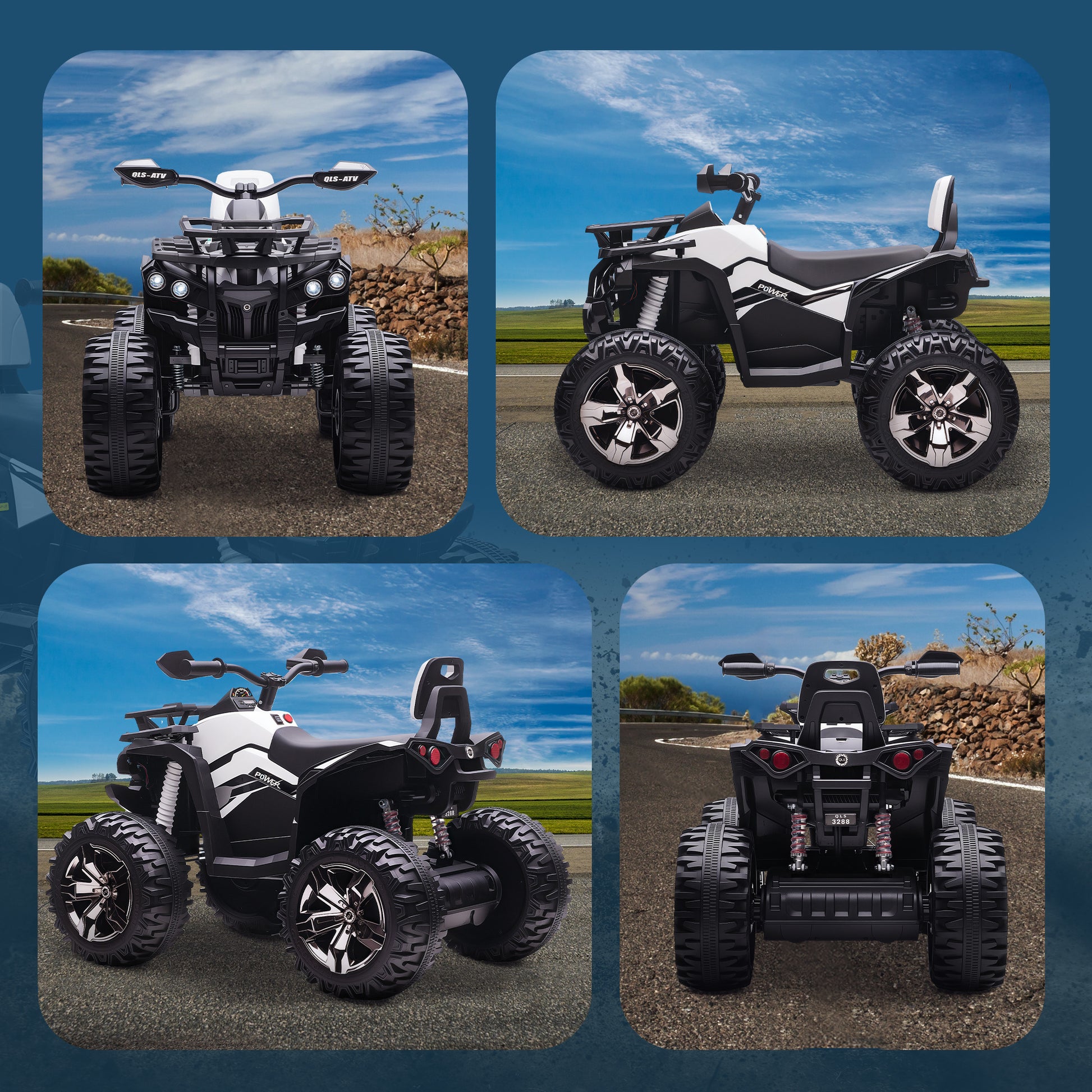 Quad Elettrico per Bambini 3-5 Anni 12V con Fari e Pedale Presa USB per Musica Bianco