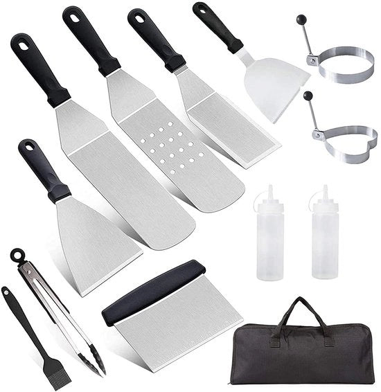 Set di Spatole per Griglia 11 pezzi - Acciaio Inossidabile - Set di Accessori Professionale - Ideale per Teppanyaki - Perfetto per Colazione - Adatto per...