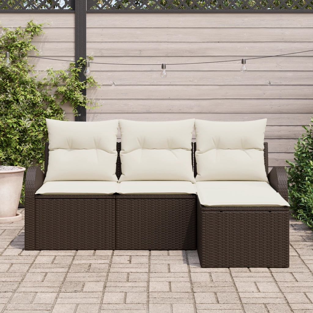 Set divano da giardino 4 pezzi con cuscini in rattan sintetico marrone