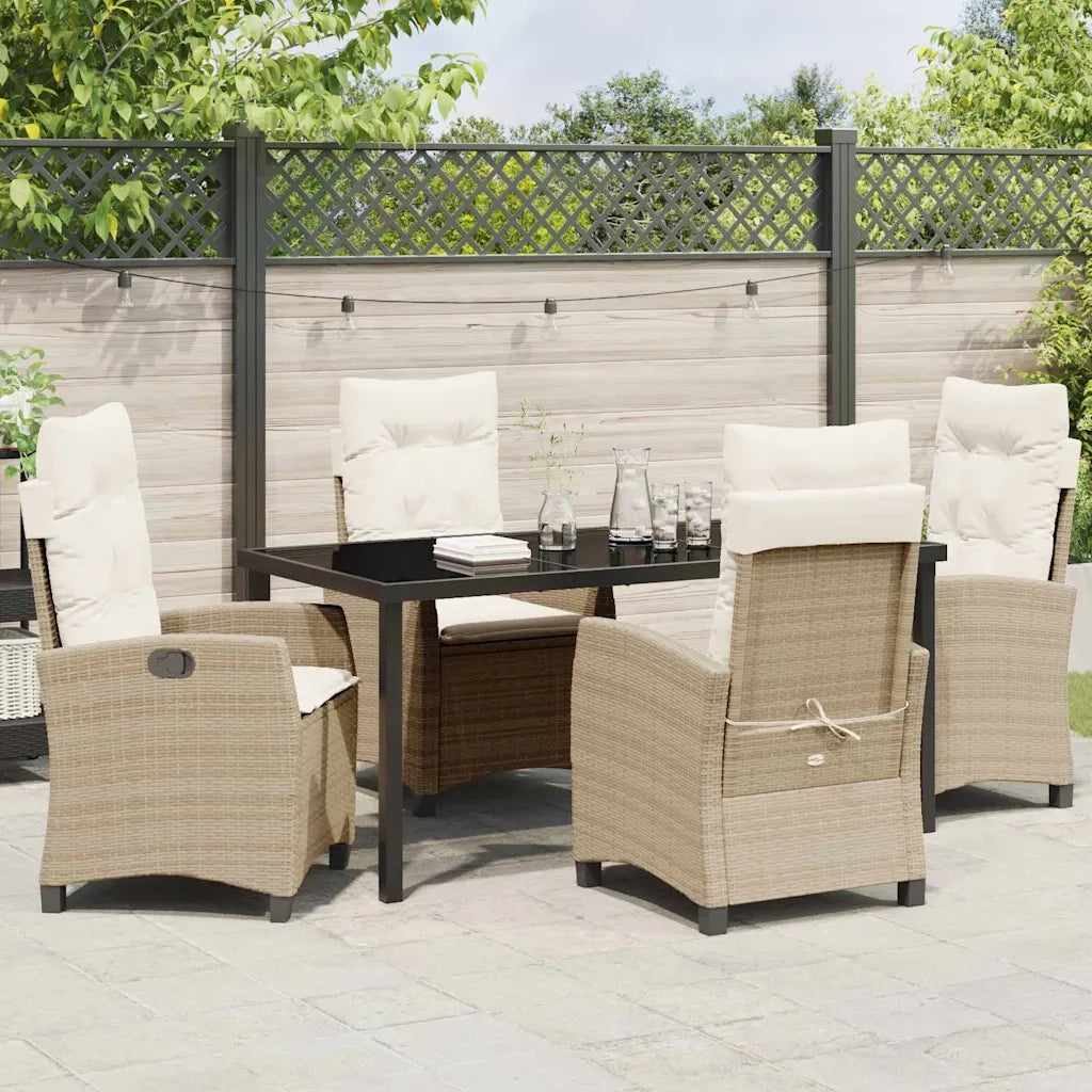Set da Pranzo per Giardino con cuscino 5 pcs Beige polyrattan 3380396