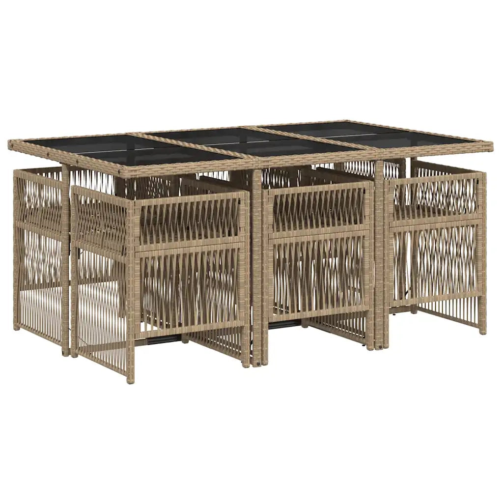 Set Pranzo da Giardino 7 pz con Cuscini Beige Misto Polyrattan
