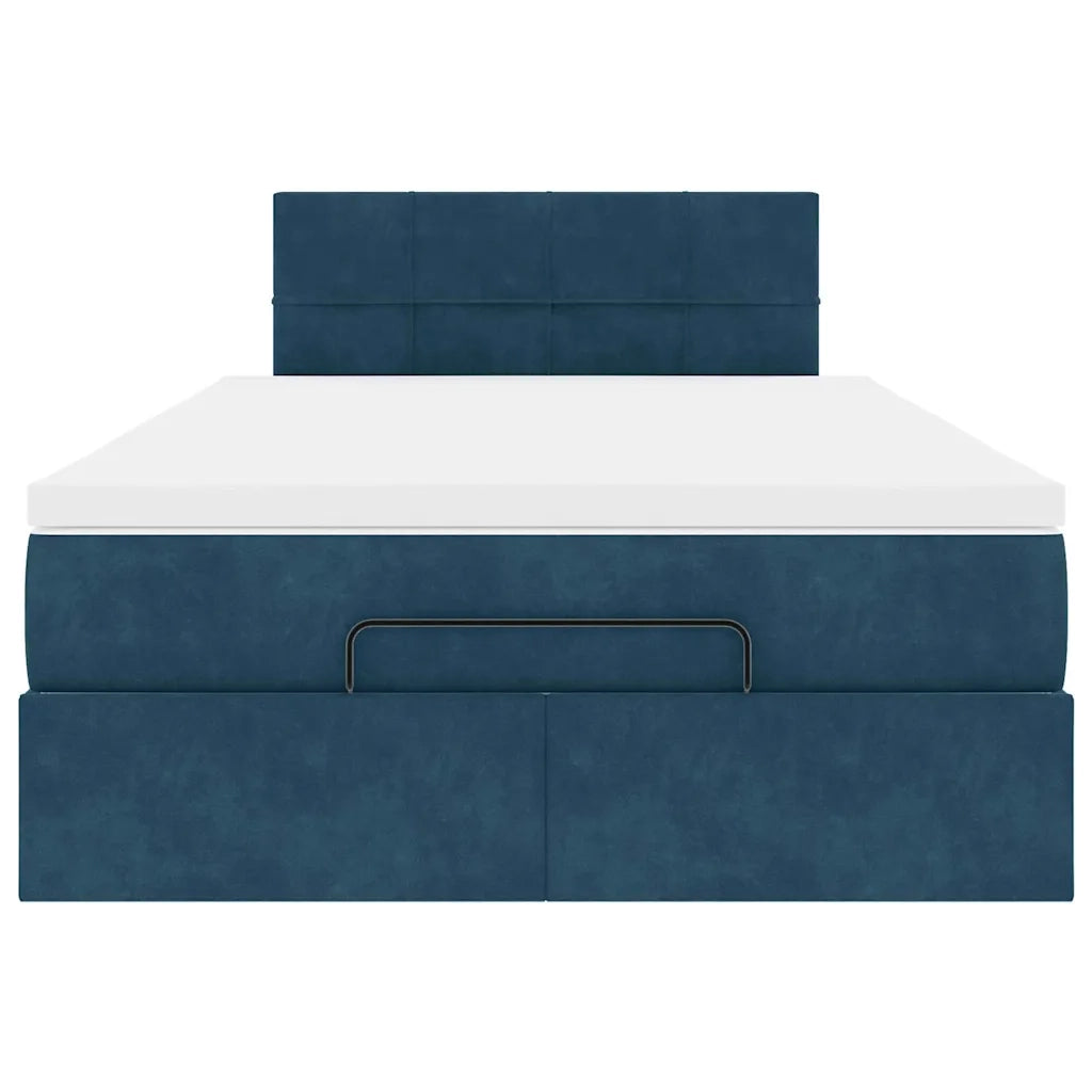 Struttura Letto Pouf con Materasso Blu Scuro 120x200 cm Velluto