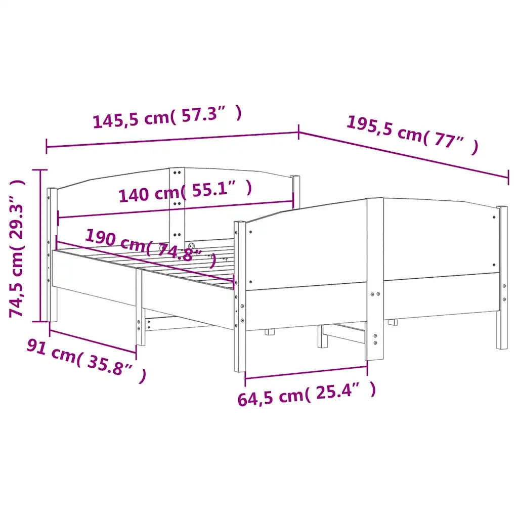 Letto senza Materasso Marrone Cera 140x190 cm in Legno di Pino 3216181