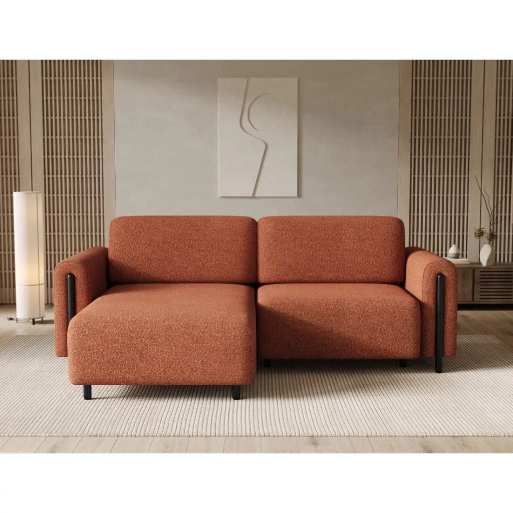 Divano angolare convertibile ARVESSA terracotta bouclette – Angolo sinistro con contenitore