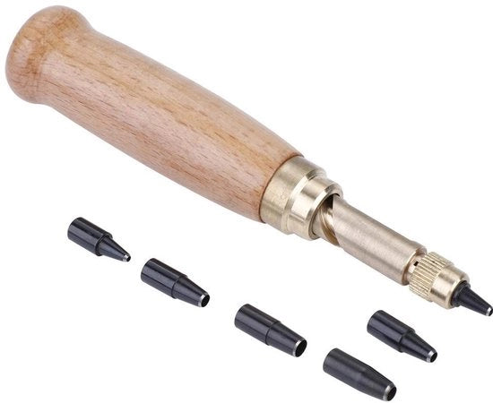 Set per Riemgati in Pelle - Lame 1,5 mm/4 mm - Attrezzi per Taglieria - Compreso 6 Testine - Materiale: Metallo/Legno - Punti per Riemgati