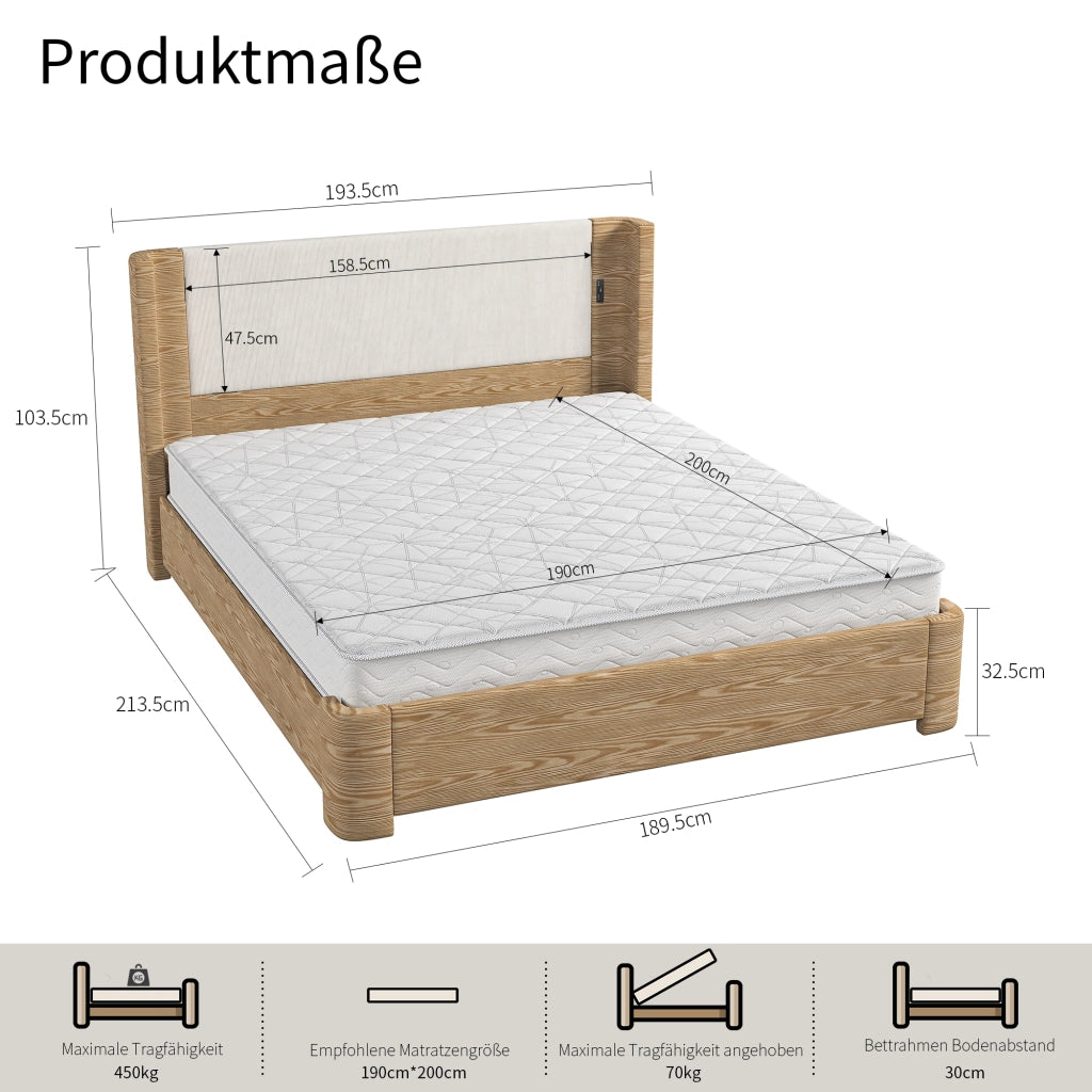 Letto contenitore matrimoniale 180 × 200 cm con LED a 7 colori, materasso non incluso, in velluto beige