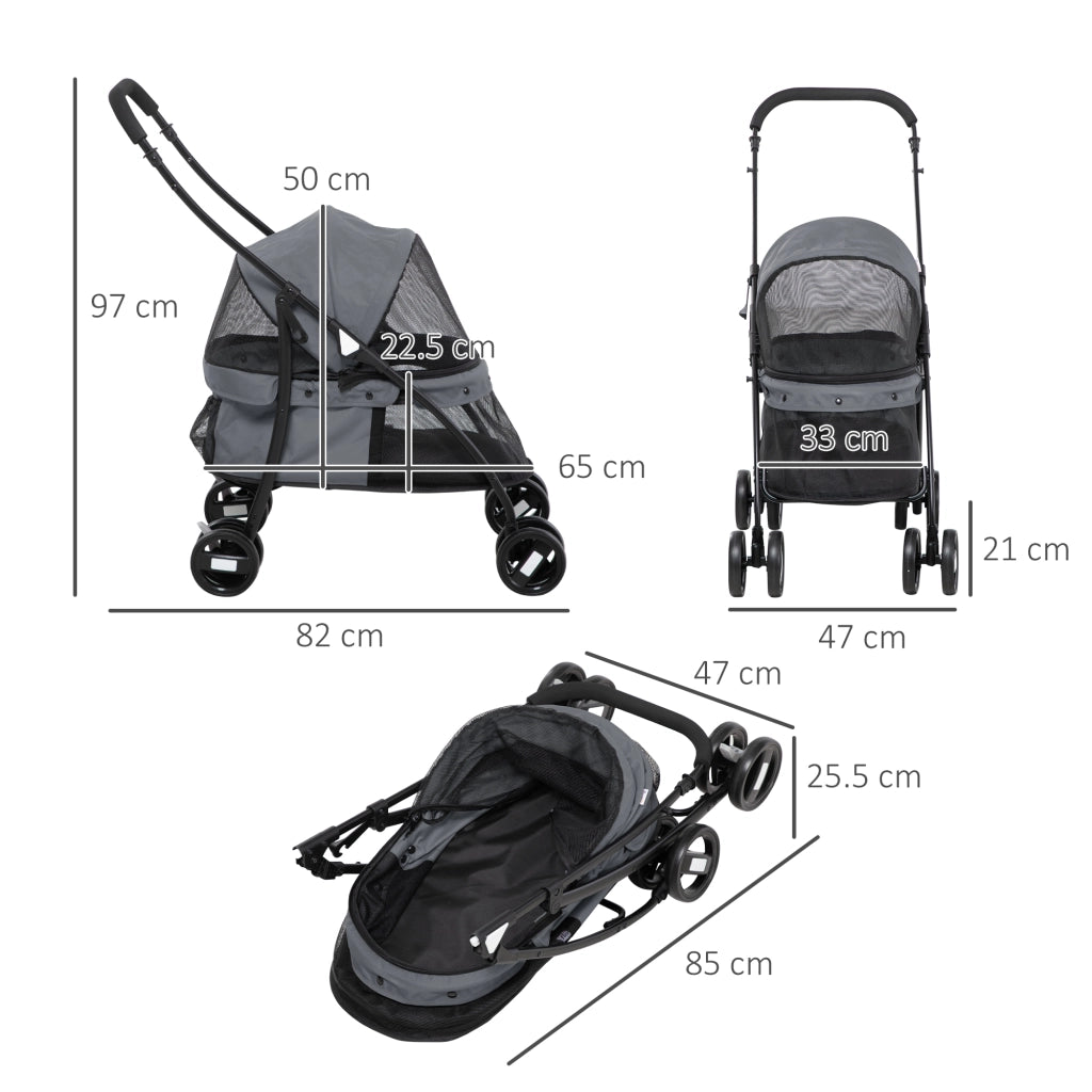 Passeggino per Cani Pieghevole ¨C zephmum ¨C Grigio e Nero 82x47x97 cm