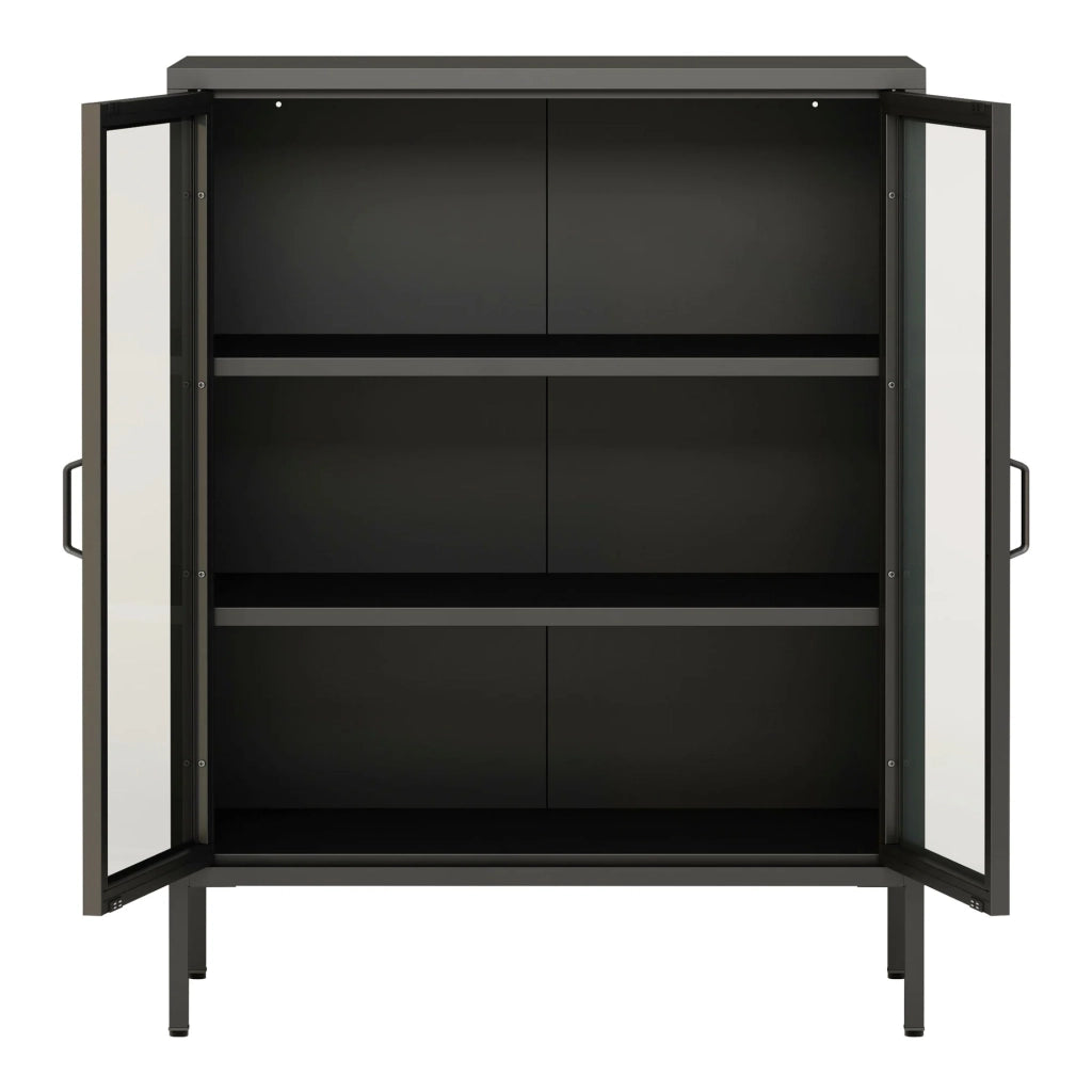 Credenza in metallo con ante in vetro acciaio e vetro temperato 102 x 80 x 40 cm nero 03_0006608