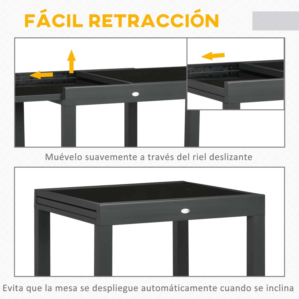 Tavolo da giardino allungabile in alluminio con piano in vetro temperato 80-160x80x75cm ¨C Xylo ¨C Nero