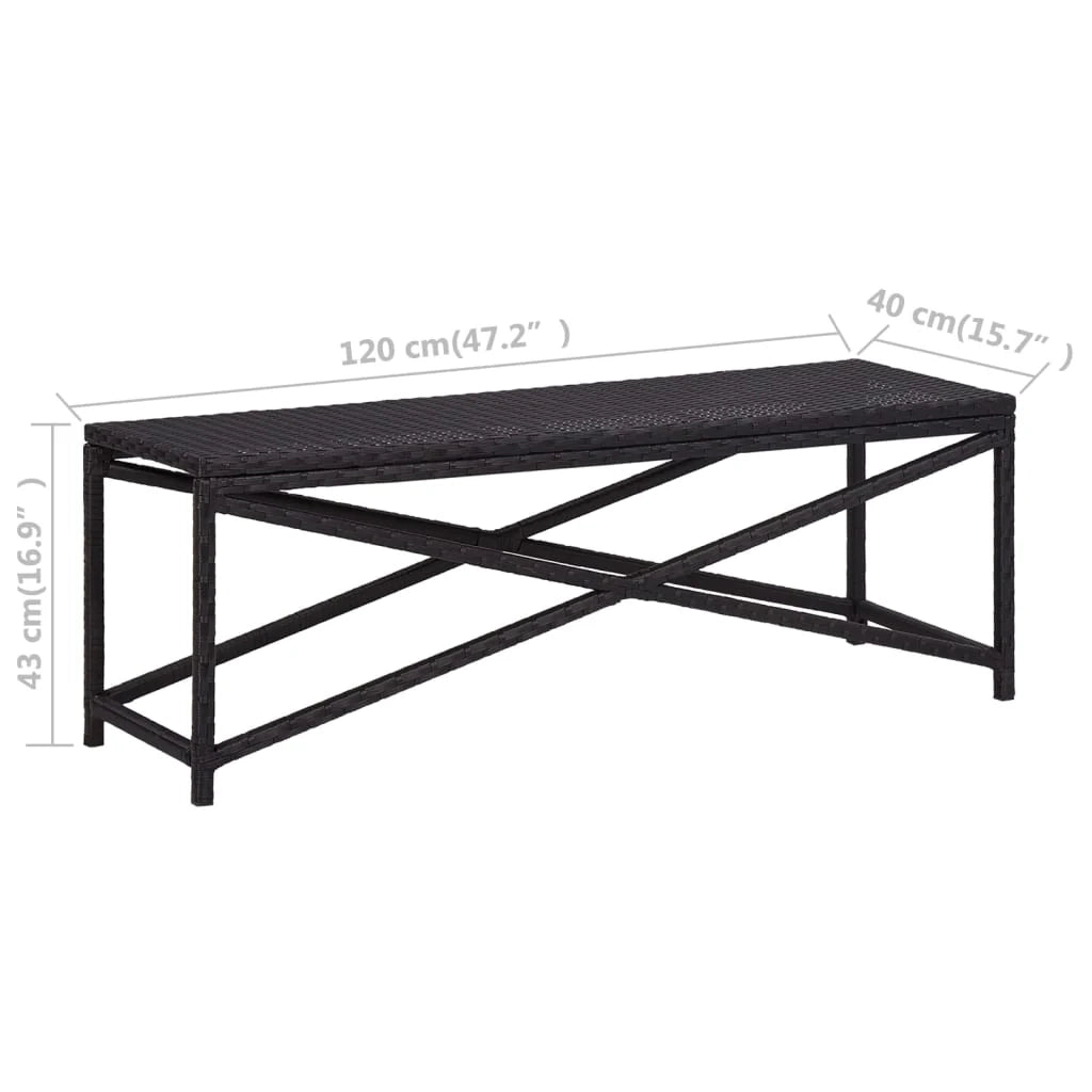 Panca da giardino arredo da esterno terrazza 120 x 40 x 43 cm resina intrecciata nera 02_0011209