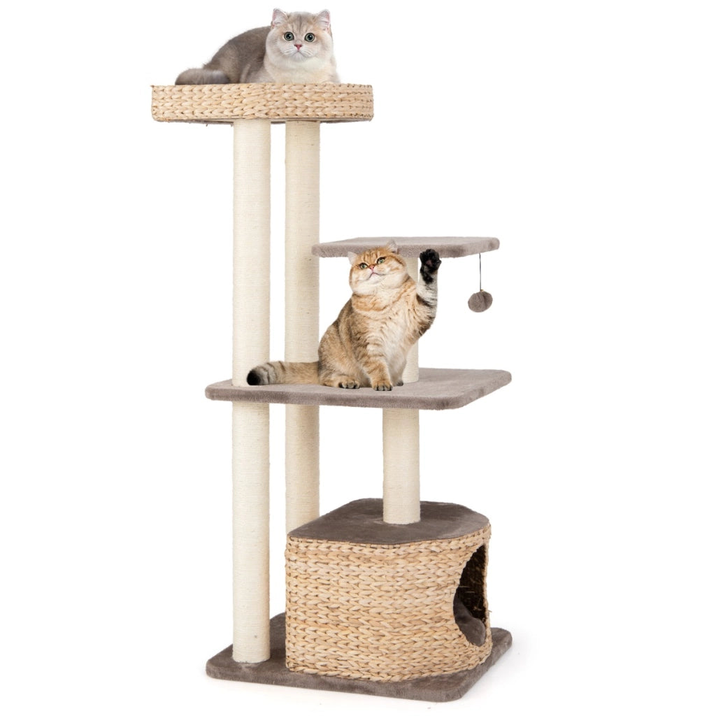 Albero per gatti con posti per graffiare in sisal trespolo condo pallina pendente, Torre cattail da 131cm per arrampicata Caff¨¨-Alberi Tiragraffi