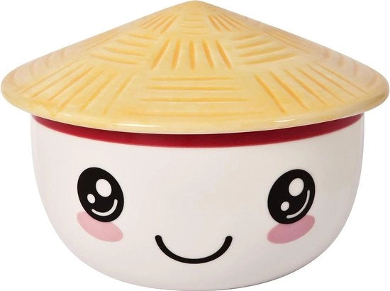 Piatto Ramen con Coperchio - Scodella a Grani Ronda Stampata 550 ml Ceramica Bianca