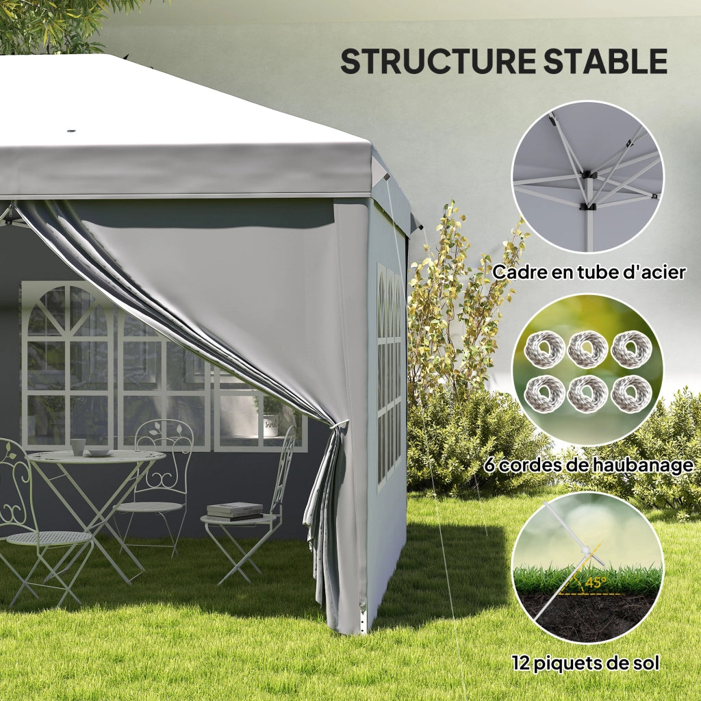 Gazebo pieghevole pop-up 6x3x2,7m ¨C Xylo ¨C 4 pareti laterali 4 finestre grigio chiaro